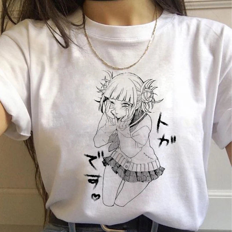 New Ahegao Harajuku Graphic T Shirt Women My Hero Academia Anime Senpai T-shirt Hentai Himiko Toga Tshirt Graphic Top Tee Female