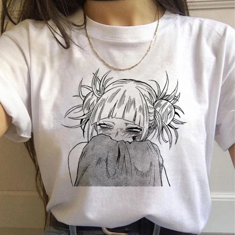 New Ahegao Harajuku Graphic T Shirt Women My Hero Academia Anime Senpai T-shirt Hentai Himiko Toga Tshirt Graphic Top Tee Female