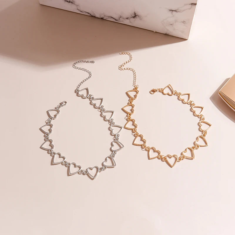 Romantic Heart Chains Chokers Necklace for Women Gold Silver Color Clavicle Chain Necklace Fashion Party Jewelry Gift