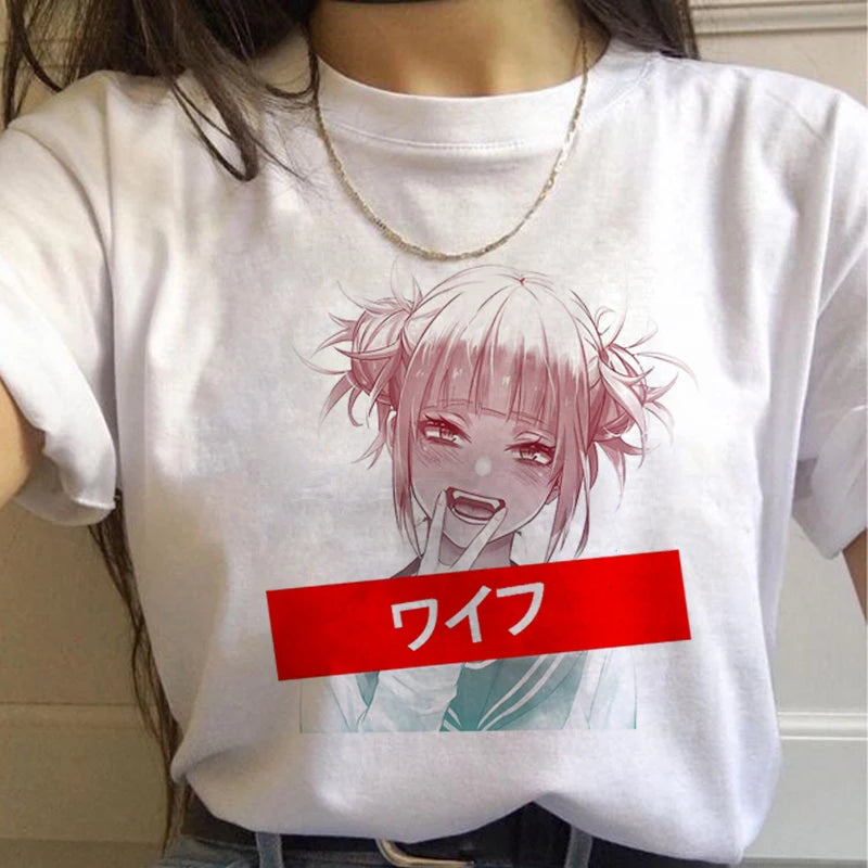 New Ahegao Harajuku Graphic T Shirt Women My Hero Academia Anime Senpai T-shirt Hentai Himiko Toga Tshirt Graphic Top Tee Female