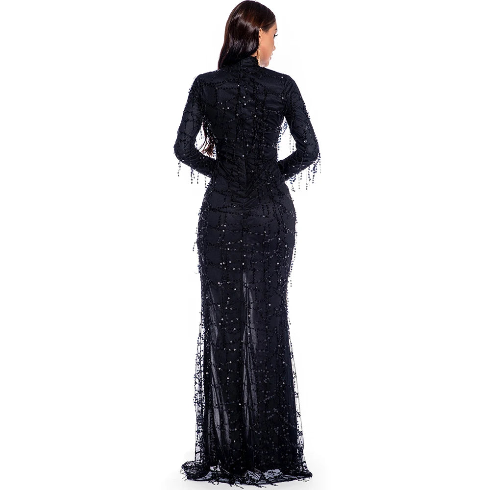 Sexy See Through Maxi Club Woman Autumn Summer Sequin Dress Women Party Night Glitter Bodycon Vintage Long Dress Ladies Dresses