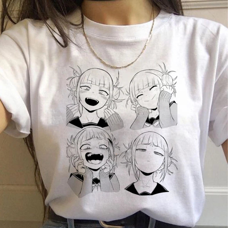 New Ahegao Harajuku Graphic T Shirt Women My Hero Academia Anime Senpai T-shirt Hentai Himiko Toga Tshirt Graphic Top Tee Female