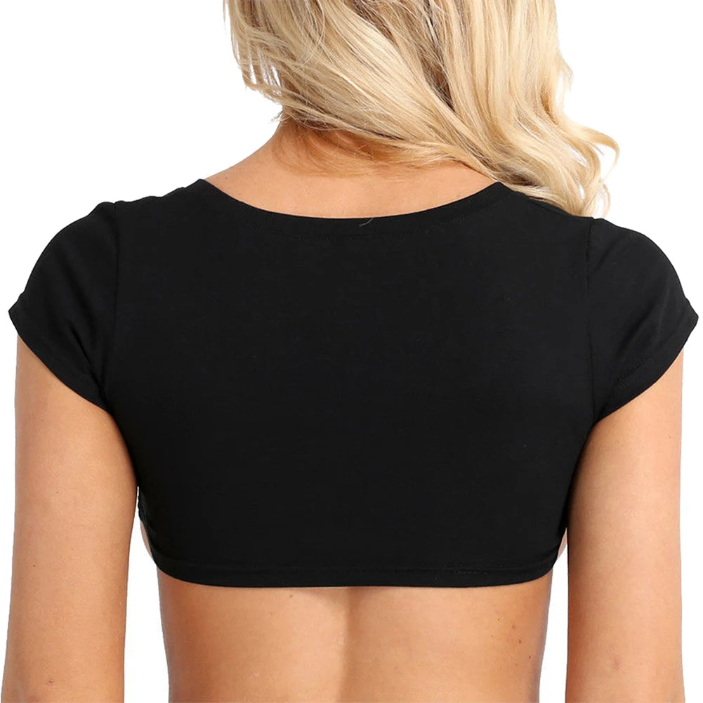 Women's Tank Tops Short Sleeve Solid Black White Crop Tops Cami Sexy Undershirt Party Club Casual Tee Tops Clubwear