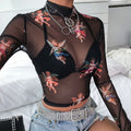 Sexy T-Shirt for Women See Through Transparent Mesh Tops Long Sleeve Sheer Slim Female clothing Fashion woman blouse 2023