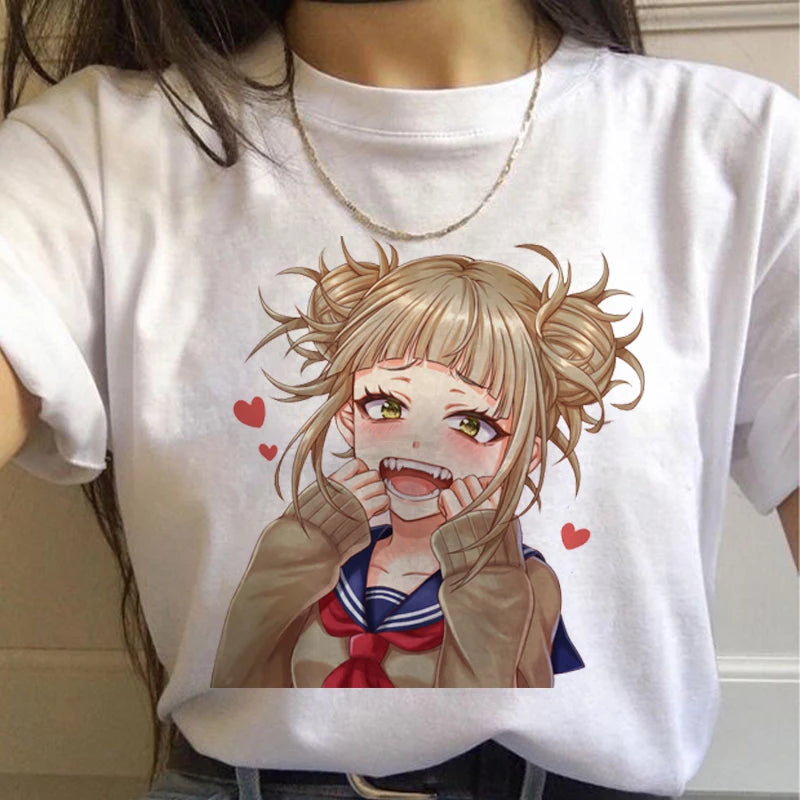 New Ahegao Harajuku Graphic T Shirt Women My Hero Academia Anime Senpai T-shirt Hentai Himiko Toga Tshirt Graphic Top Tee Female