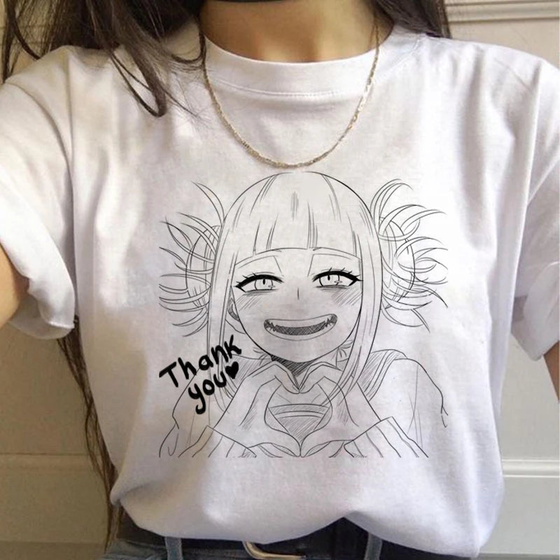 New Ahegao Harajuku Graphic T Shirt Women My Hero Academia Anime Senpai T-shirt Hentai Himiko Toga Tshirt Graphic Top Tee Female