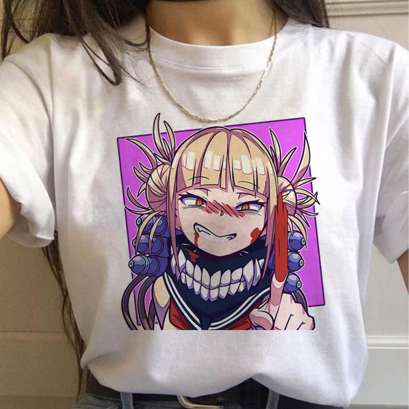 New Ahegao Harajuku Graphic T Shirt Women My Hero Academia Anime Senpai T-shirt Hentai Himiko Toga Tshirt Graphic Top Tee Female