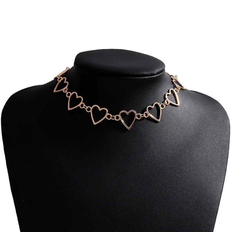 Romantic Heart Chains Chokers Necklace for Women Gold Silver Color Clavicle Chain Necklace Fashion Party Jewelry Gift