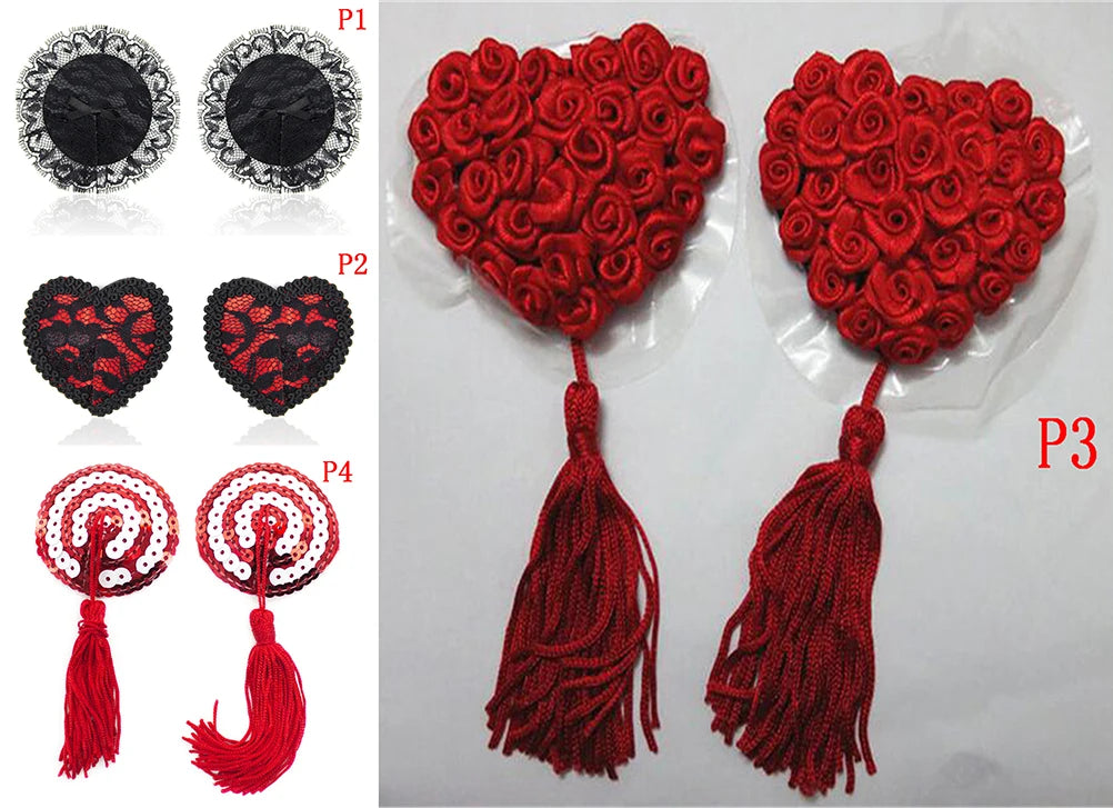 Sex Product Chest Stickers Sexy Sequin Nipple Covers With Tassels Heart Round Lace Shape Nipple Stickers Pasties Wholesale