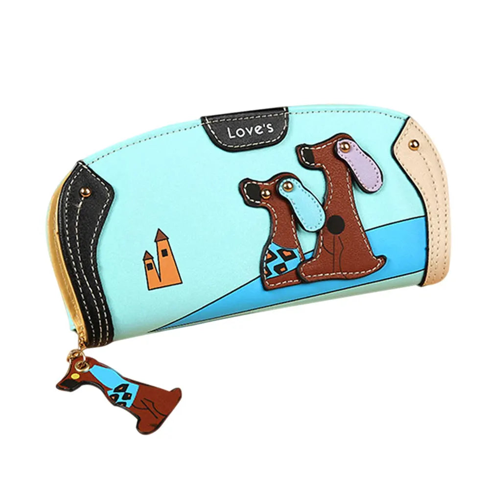 Women's Cartoon Dog PU Leather Zip Clutch Wallet