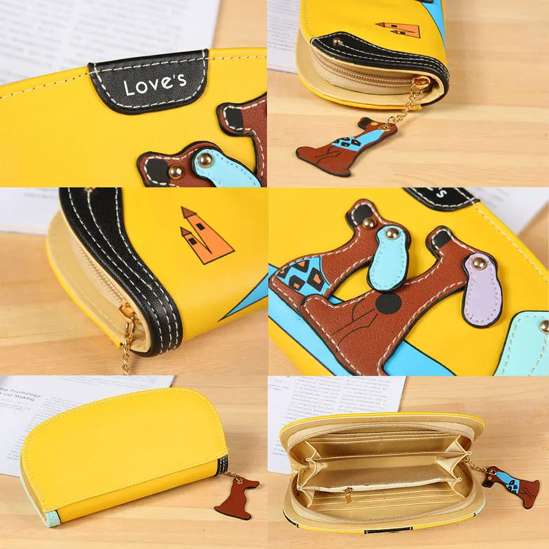 2018 Long Purse Women PU Leather Money Clip Wallet Cartoon Dog for Coins Zipper Money Holder Lady Clutch Money Bag Porte Monnaie