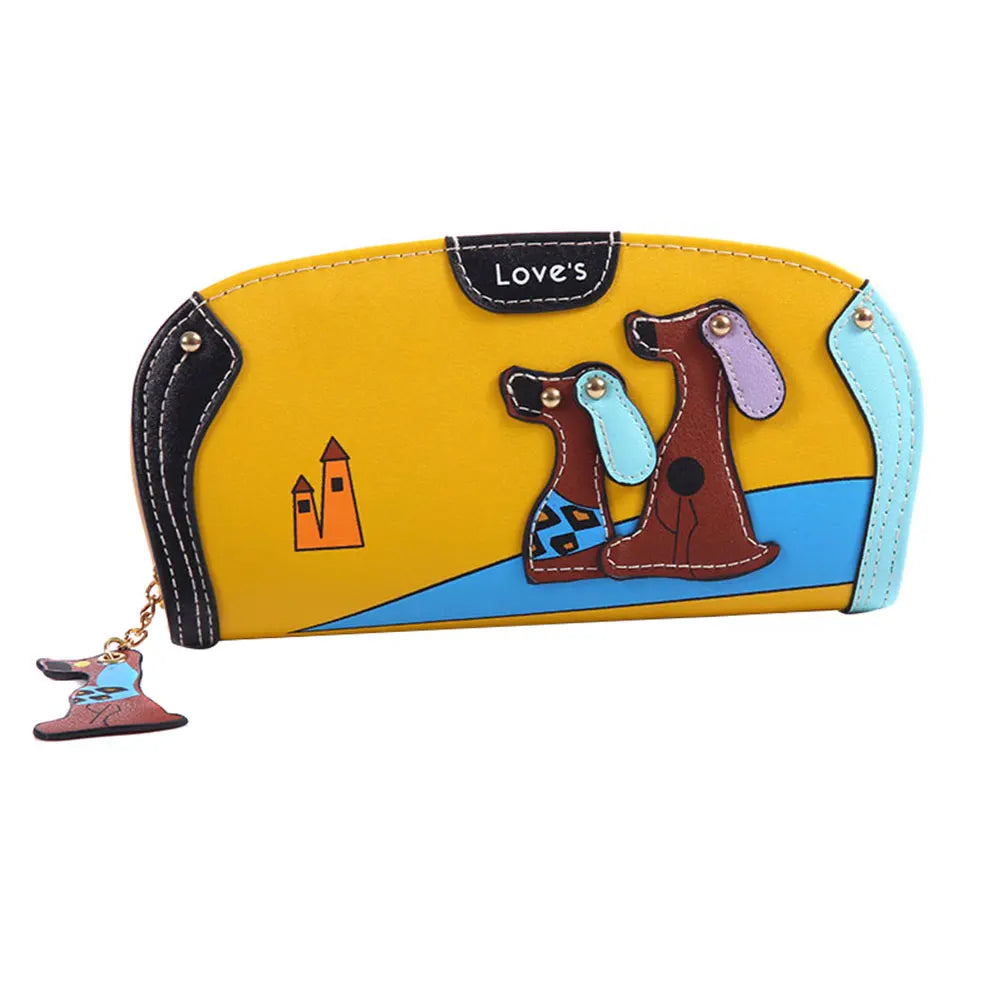 Women's Cartoon Dog PU Leather Zip Clutch Wallet