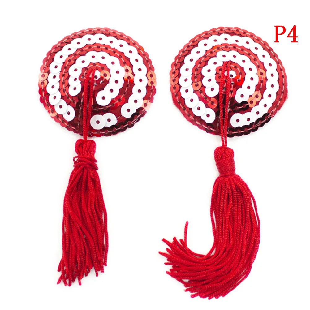 Sex Product Chest Stickers Sexy Sequin Nipple Covers With Tassels Heart Round Lace Shape Nipple Stickers Pasties Wholesale