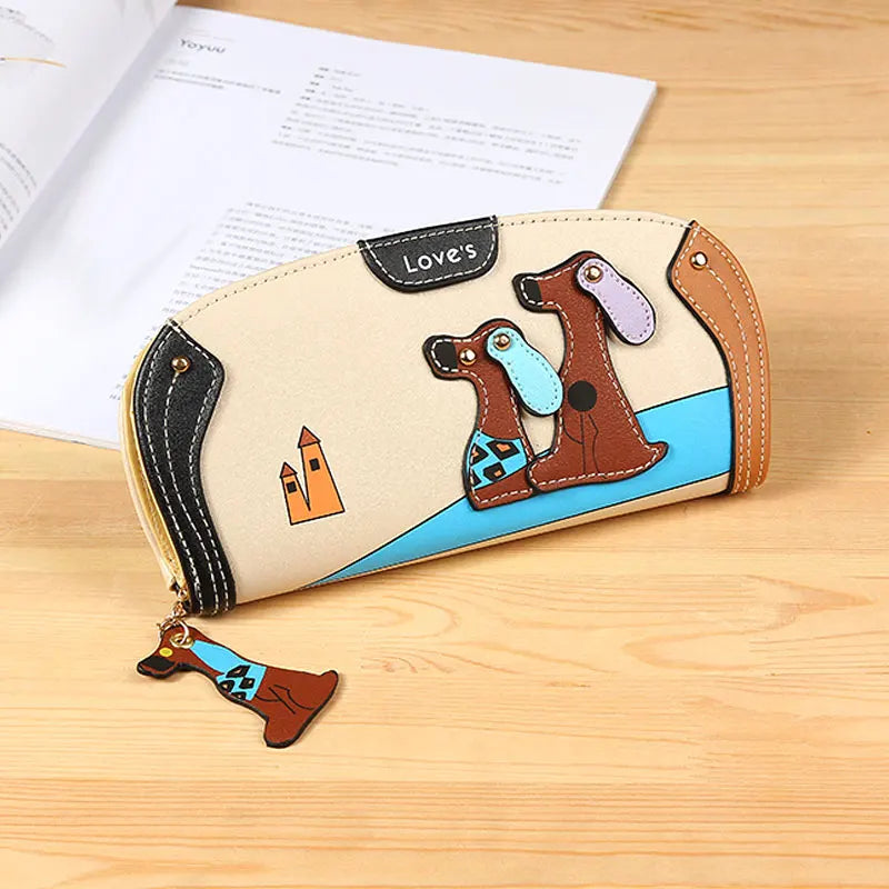 2018 Long Purse Women PU Leather Money Clip Wallet Cartoon Dog for Coins Zipper Money Holder Lady Clutch Money Bag Porte Monnaie