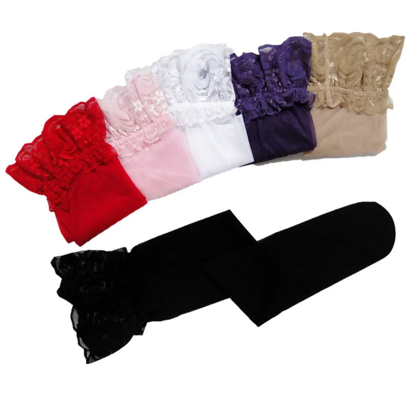 Sexy Thigh High Stockings Women's Lace Floral Top Silicone Hold Up Transparent Nylon Stockings Over Knee Pantyhose Hosiery