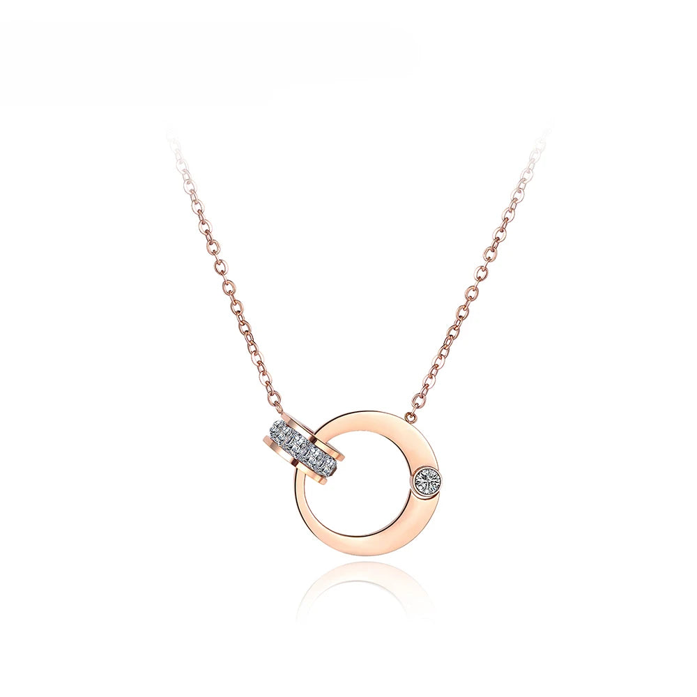 Lokaer Double Circle Cubic Zirconia Chain Link Necklaces Jewelry Stainless Steel Chokers Necklace For Women Free Shipping N18054