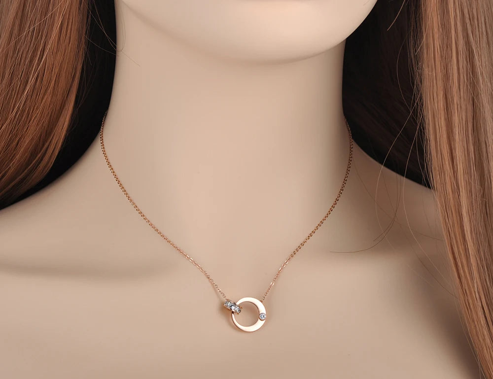 Lokaer Double Circle Cubic Zirconia Chain Link Necklaces Jewelry Stainless Steel Chokers Necklace For Women Free Shipping N18054