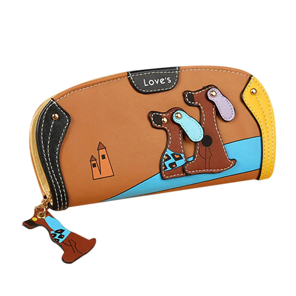 Women's Cartoon Dog PU Leather Zip Clutch Wallet