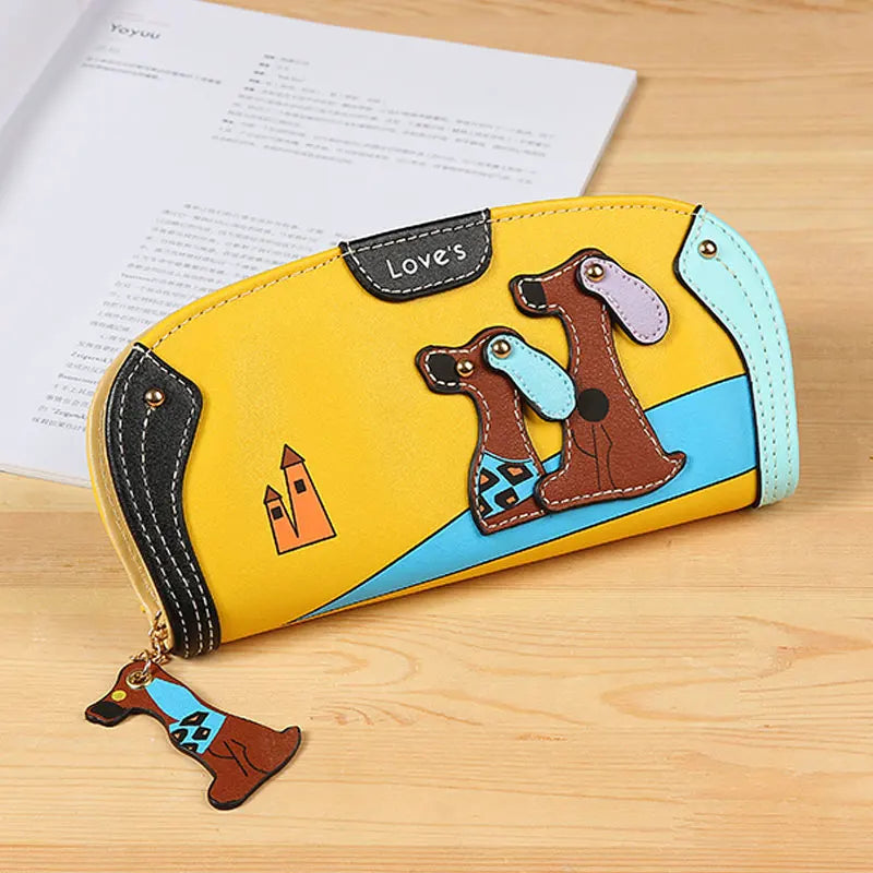 2018 Long Purse Women PU Leather Money Clip Wallet Cartoon Dog for Coins Zipper Money Holder Lady Clutch Money Bag Porte Monnaie