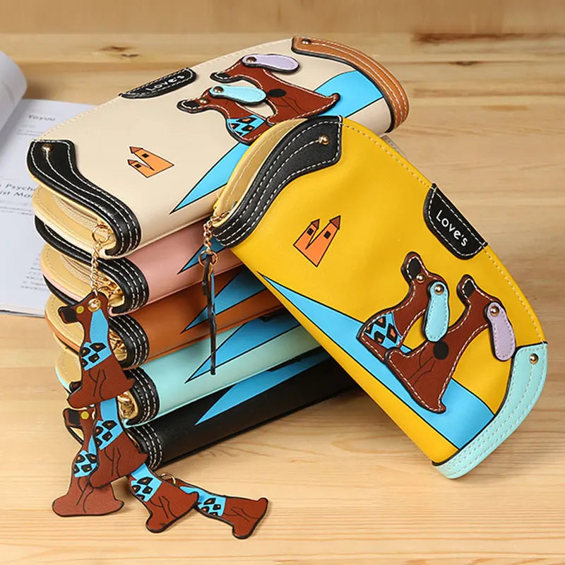 2018 Long Purse Women PU Leather Money Clip Wallet Cartoon Dog for Coins Zipper Money Holder Lady Clutch Money Bag Porte Monnaie
