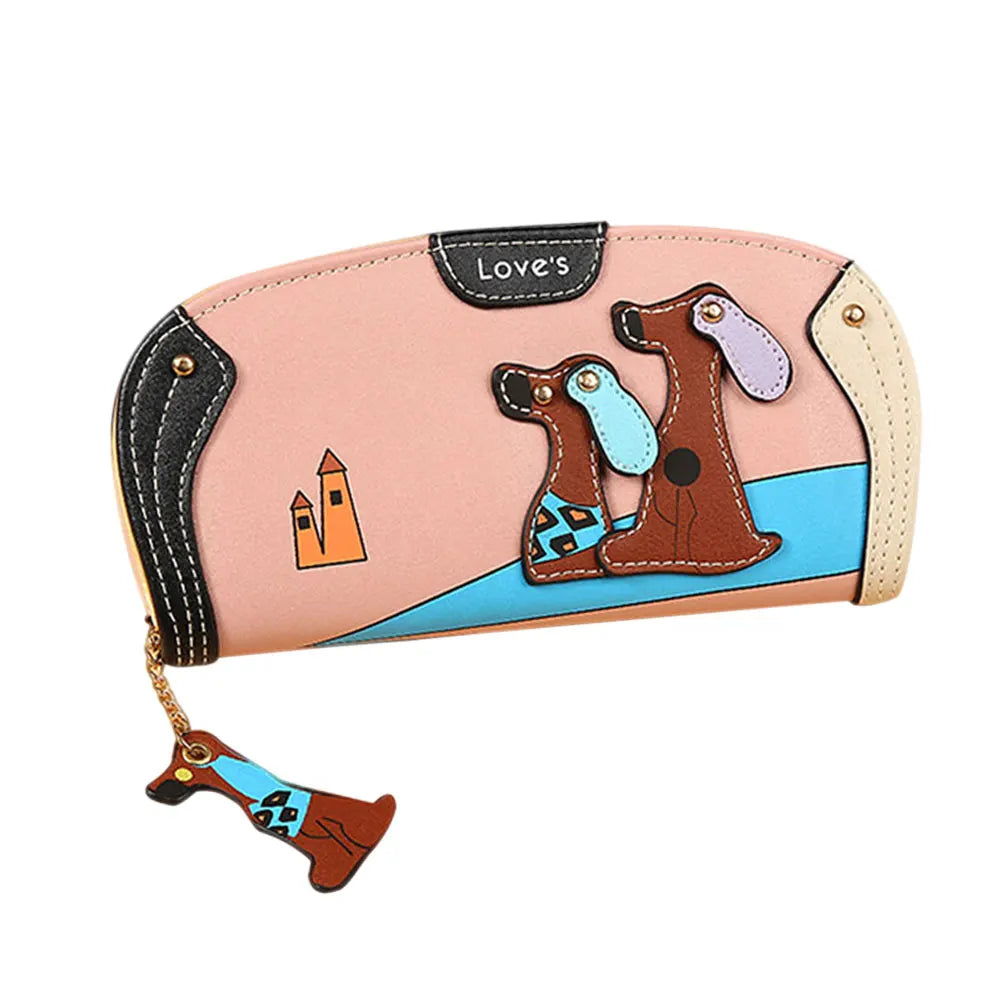 Women's Cartoon Dog PU Leather Zip Clutch Wallet
