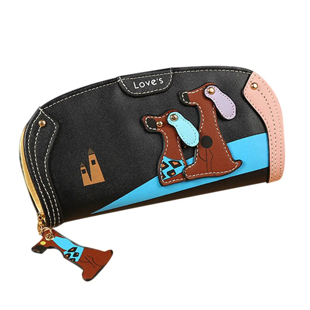 2018 Long Purse Women PU Leather Money Clip Wallet Cartoon Dog for Coins Zipper Money Holder Lady Clutch Money Bag Porte Monnaie