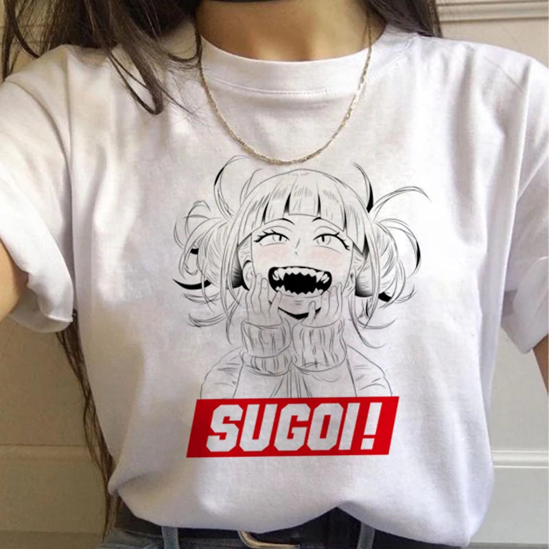 New Ahegao Harajuku Graphic T Shirt Women My Hero Academia Anime Senpai T-shirt Hentai Himiko Toga Tshirt Graphic Top Tee Female