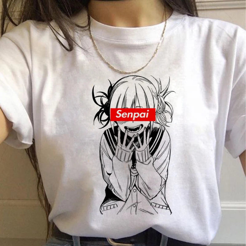 New Ahegao Harajuku Graphic T Shirt Women My Hero Academia Anime Senpai T-shirt Hentai Himiko Toga Tshirt Graphic Top Tee Female