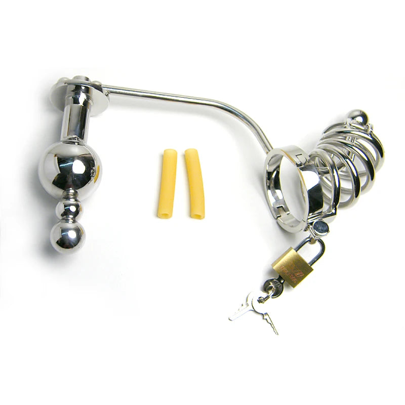 Stainless Steel Anal Plug & Chastity Cage Set