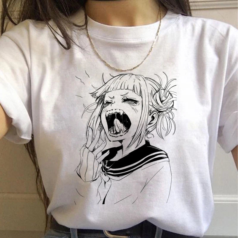 New Ahegao Harajuku Graphic T Shirt Women My Hero Academia Anime Senpai T-shirt Hentai Himiko Toga Tshirt Graphic Top Tee Female