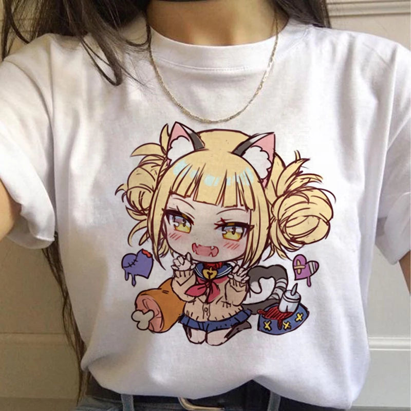 New Ahegao Harajuku Graphic T Shirt Women My Hero Academia Anime Senpai T-shirt Hentai Himiko Toga Tshirt Graphic Top Tee Female