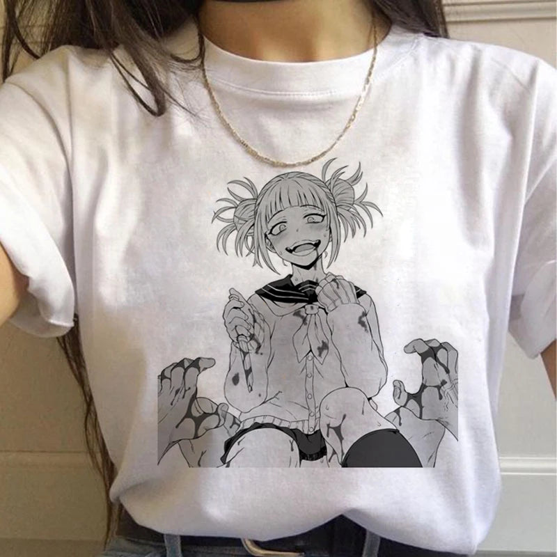 New Ahegao Harajuku Graphic T Shirt Women My Hero Academia Anime Senpai T-shirt Hentai Himiko Toga Tshirt Graphic Top Tee Female