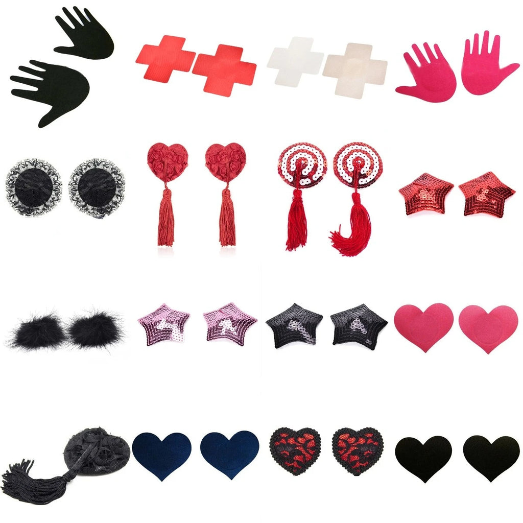 Sex Product Chest Stickers Sexy Sequin Nipple Covers With Tassels Heart Round Lace Shape Nipple Stickers Pasties Wholesale
