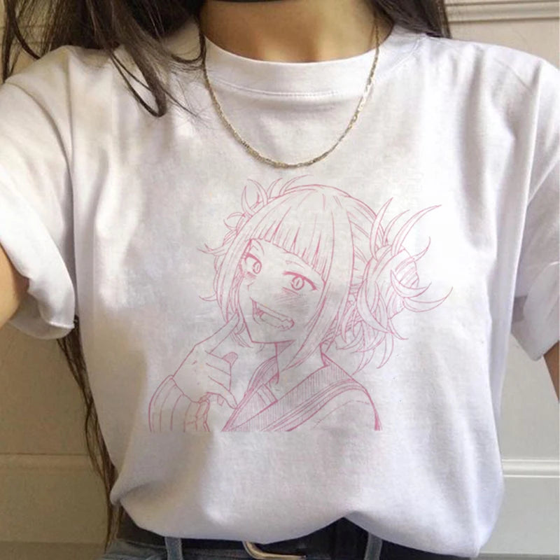 New Ahegao Harajuku Graphic T Shirt Women My Hero Academia Anime Senpai T-shirt Hentai Himiko Toga Tshirt Graphic Top Tee Female