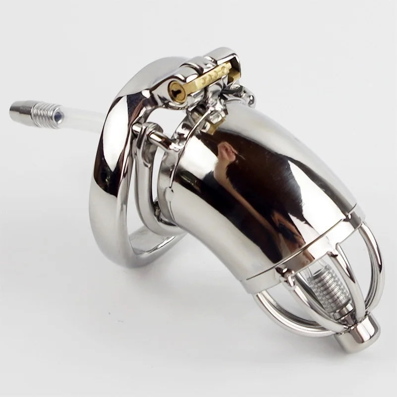 Stainless Steel Chastity Cage with Silicone Catheter