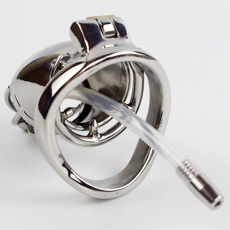 Stainless Steel Chastity Cage with Silicone Catheter