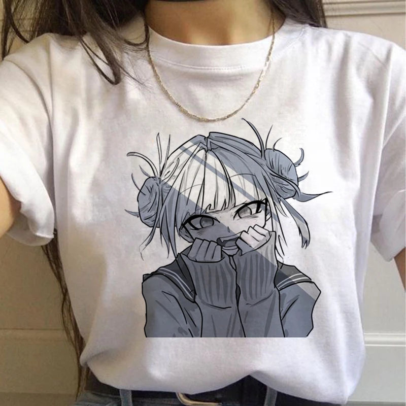 New Ahegao Harajuku Graphic T Shirt Women My Hero Academia Anime Senpai T-shirt Hentai Himiko Toga Tshirt Graphic Top Tee Female