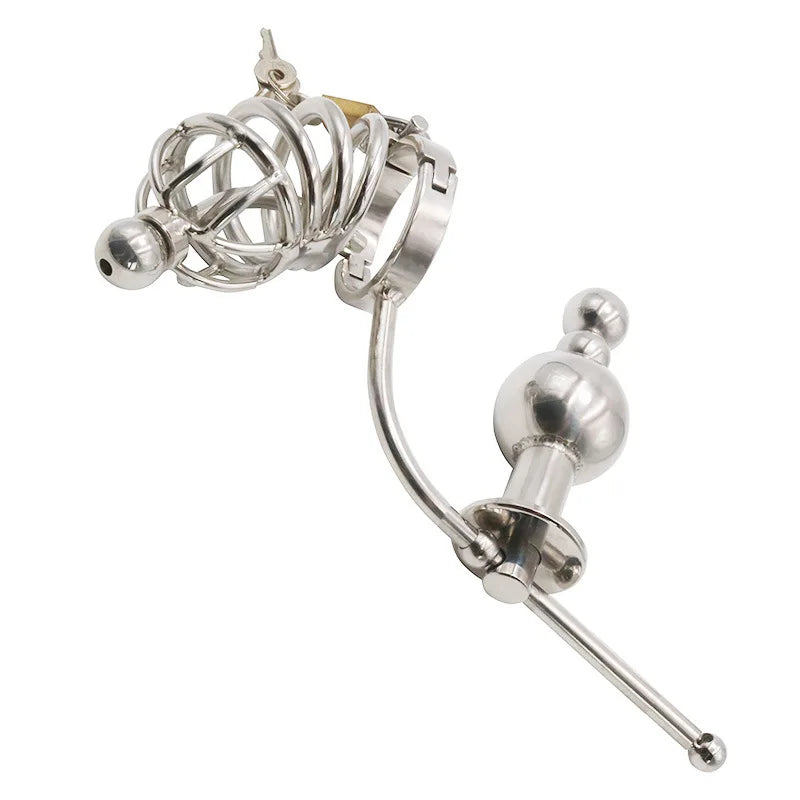 Stainless Steel Anal Plug & Chastity Cage Set