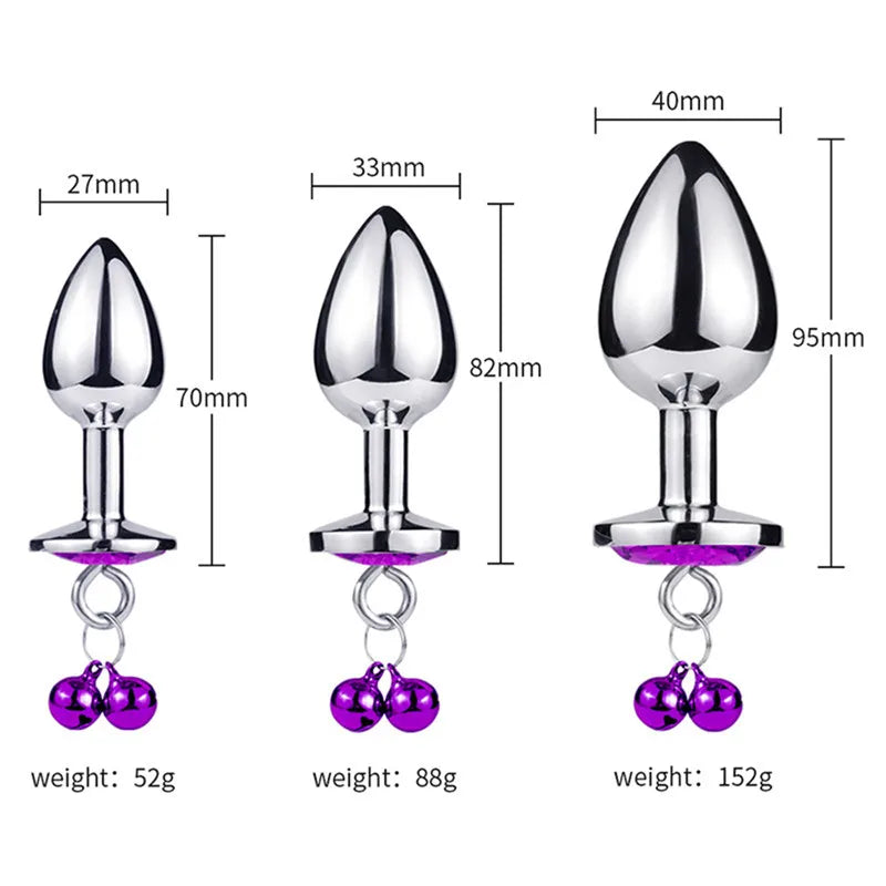 Crystal Bell Metal Anal Plug with Chain – 3 Sizes