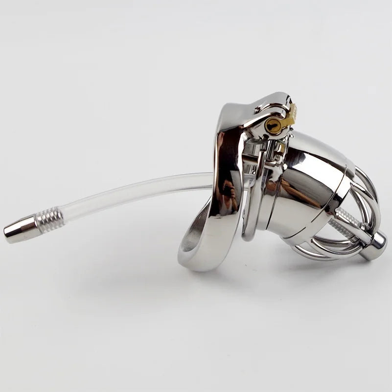 Stainless Steel Chastity Cage with Silicone Catheter