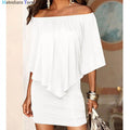 Women Sexy Off Shoulder Dress One Shoulder Batwing Sleeves T-shirt Dress Slash Neck Evening Party Dresses New Fashion