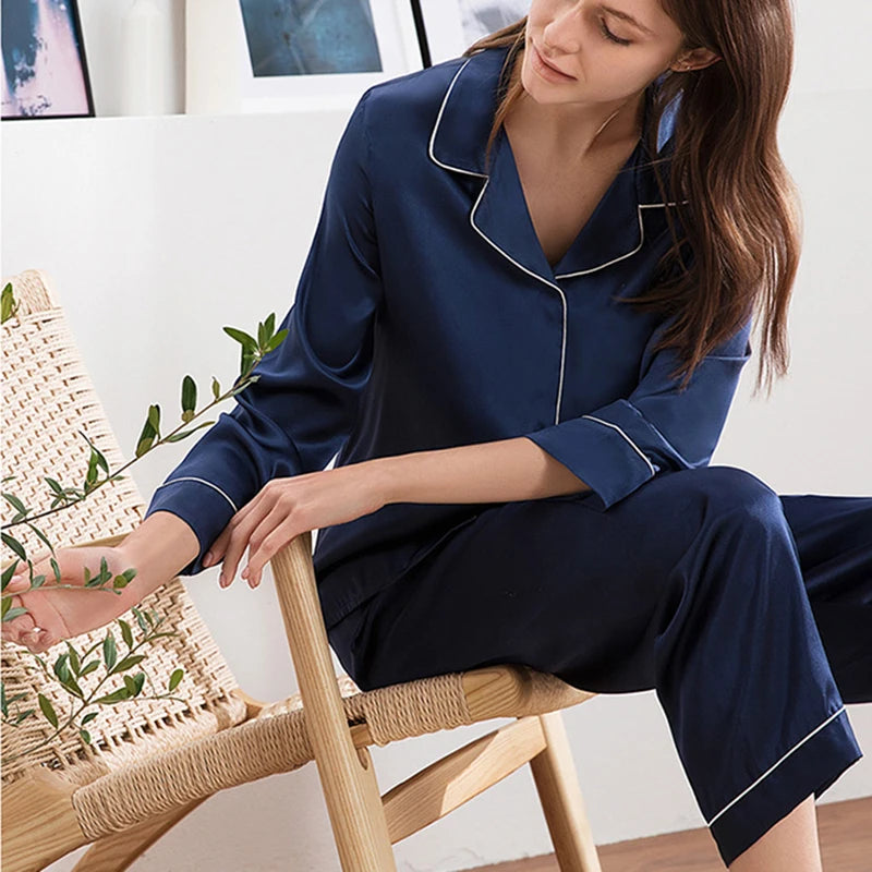 New 100% Natural silk sexy lingerie satin silk pajamas for women pyjamas women sleepwear pajama set night suit nightwear pijama
