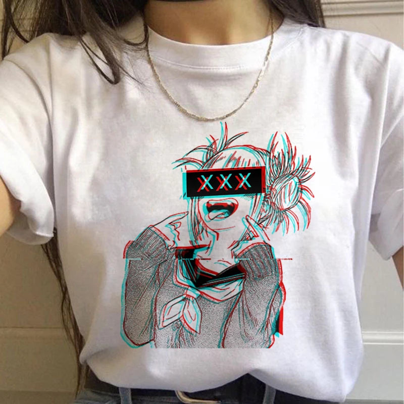 New Ahegao Harajuku Graphic T Shirt Women My Hero Academia Anime Senpai T-shirt Hentai Himiko Toga Tshirt Graphic Top Tee Female