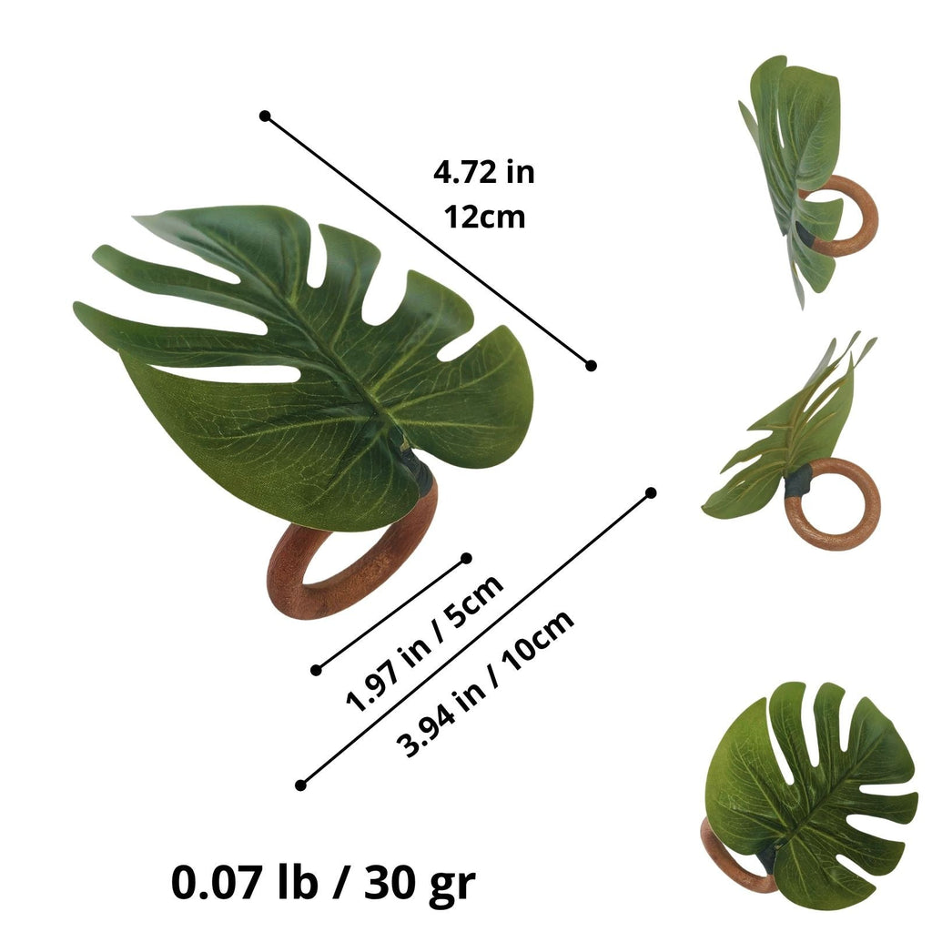 Charlo's Set 12 Green Monstera Leaf Tropical Napkin Rings Ecofriendly Pack for dining table decor