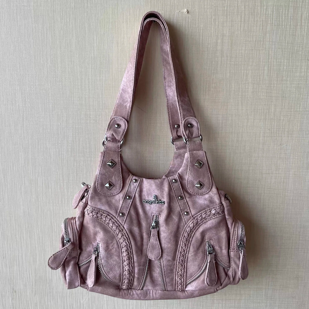 Y2K Washed Faux Leather Hobo Bag