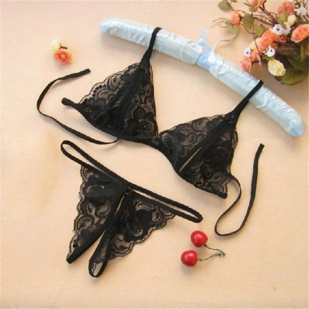 Women's Lace Bra & Open-Crotch G-String Set