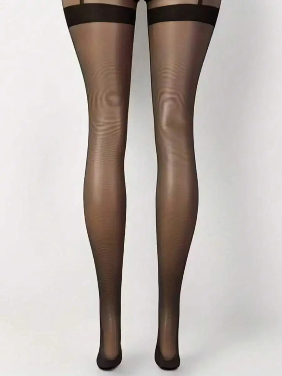 Sexy Women's Crotchless Thigh High Stockings - Sheer To Thigh, Hand Wash Only, Black Lingerie Accessory, Fashionable And Durable
