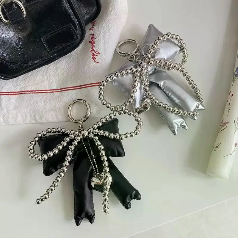 Y2K Bow & Heart Beaded Bag Charm Keychain