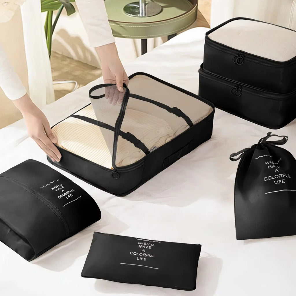 7Pcs Travel Organizer Storage Bags Wardrobe Cube Suitcase Packing Cubes Set Suitcase Packing Cubes Set Luggage Shoe Pouch