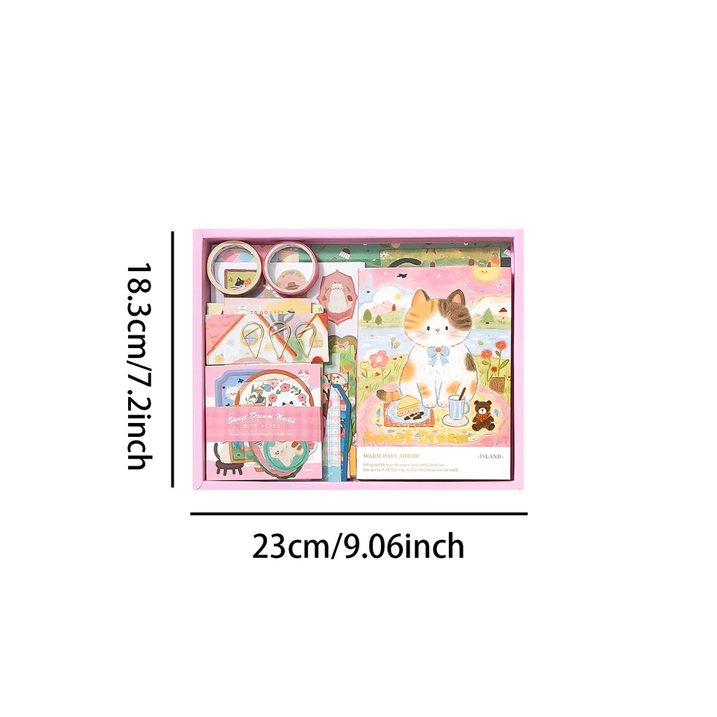 Kawaii Cat Journaling Gift Box with Washi & Memo Paper